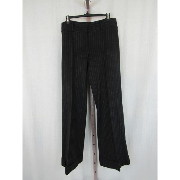 Caslon Size 10 Wide Leg Black Metallic Silver Striped Dress Pants Slacks - Picture 1 of 5
